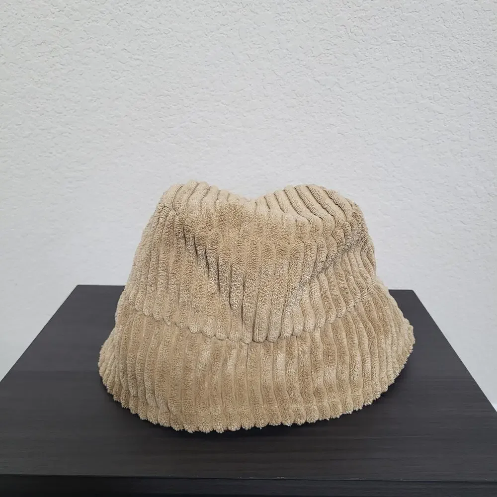 Tan Bucket Hat Womens One Size Soft Wide Corduroy Soft Cozy Winter Fall Casual